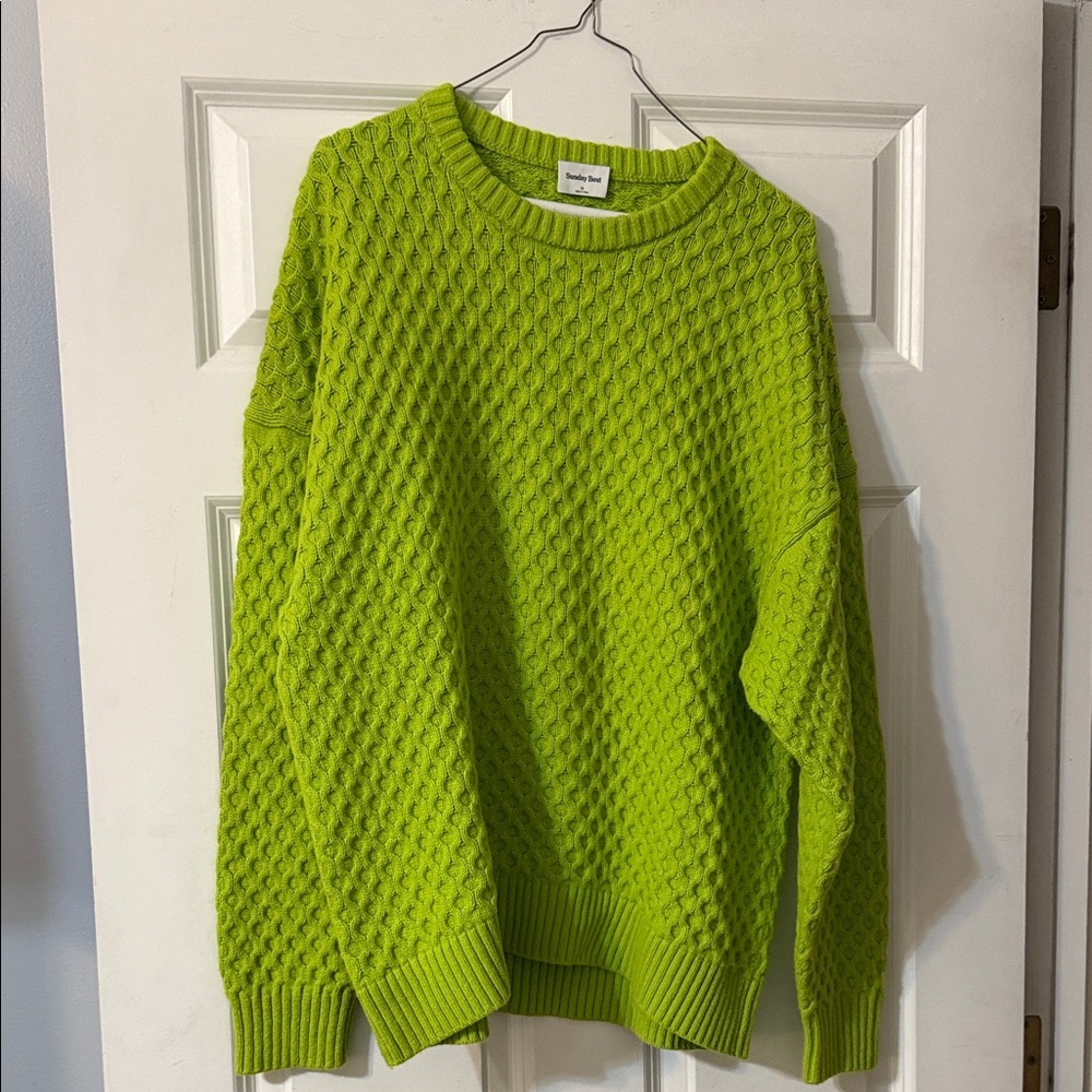 Sunday Best Lime Green Cable Knit Sweater